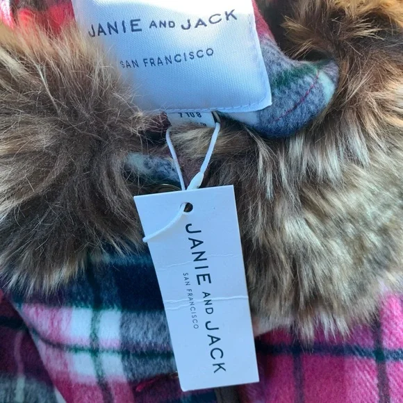 Janie and Jack Fuschia Pink Plaid Poncho Faux Fur Trim•NWT